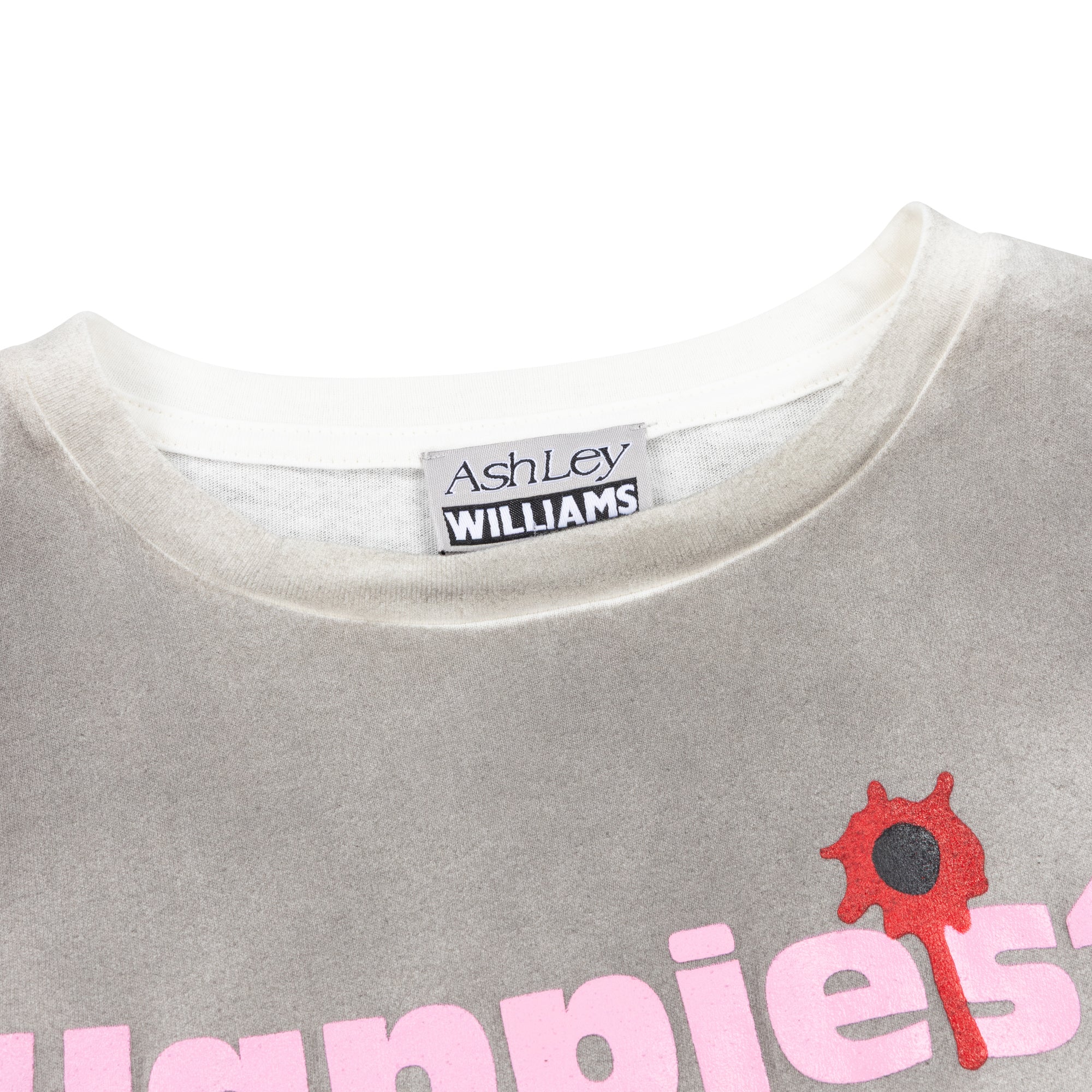 WASHED GREY HAPPY CROPPED T-SHIRT - Image 3