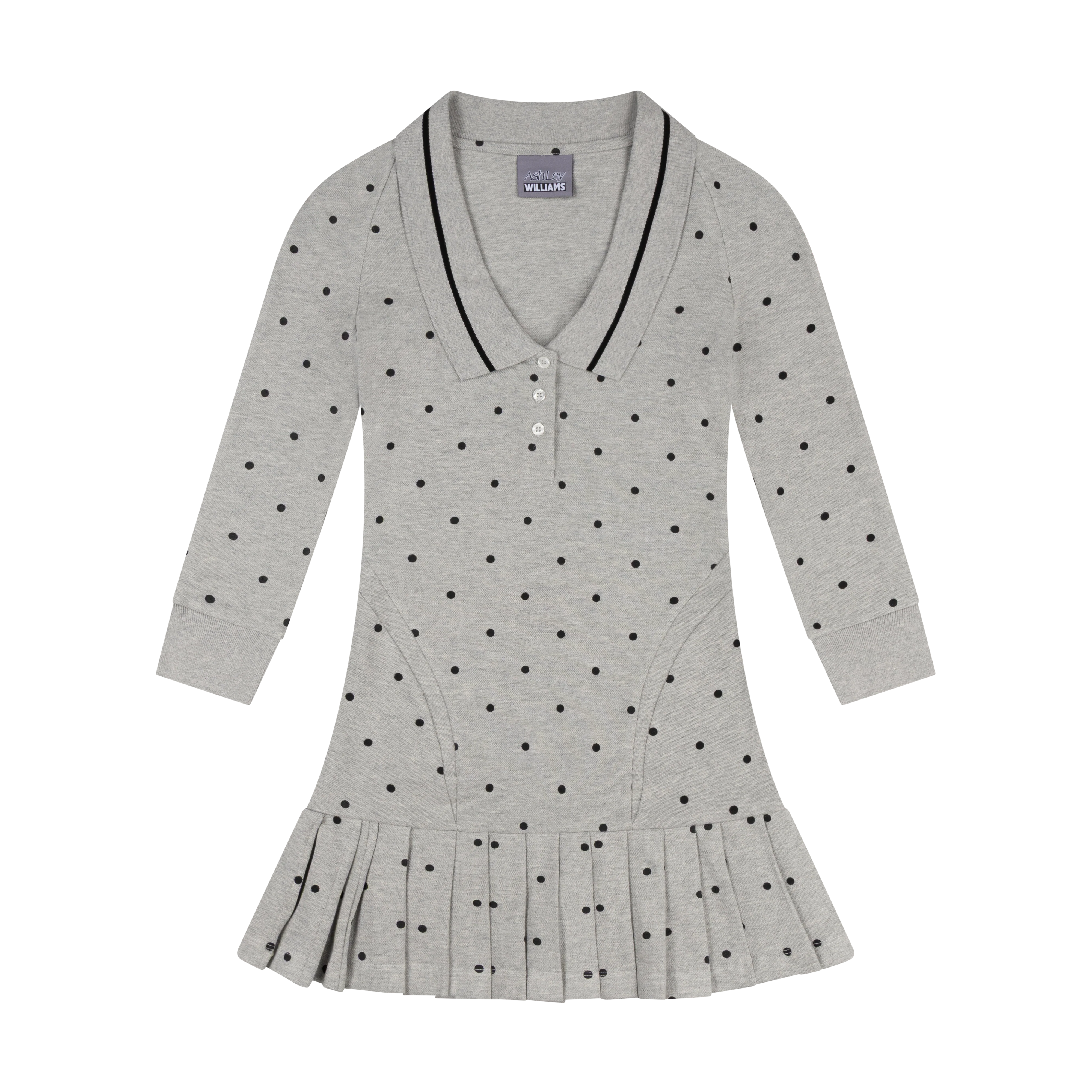 GREY POLKA DOT SHORT LONG SLEEVE AMELIA DRESS