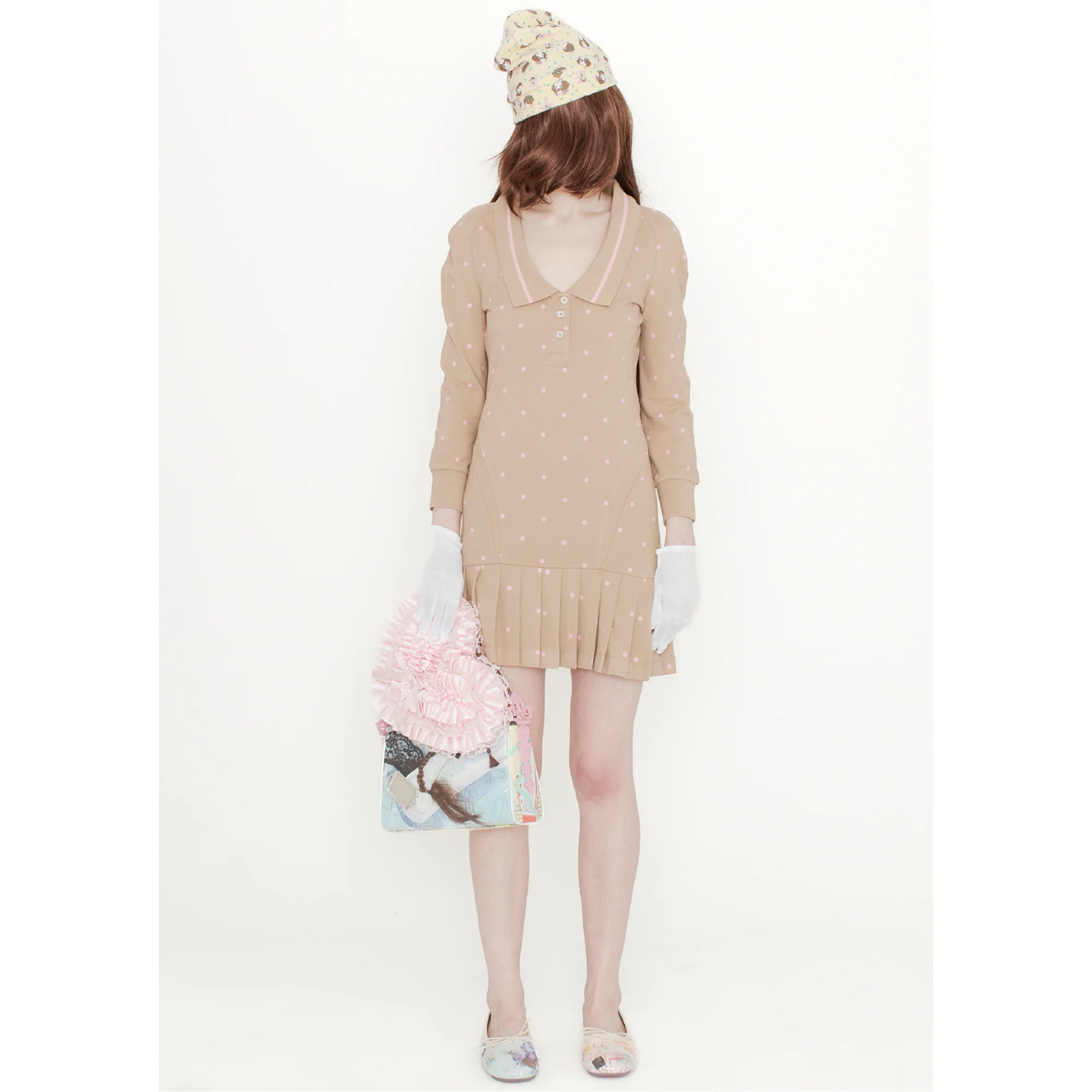 PINK POLKA DOT SHORT LONG SLEEVE AMELIA DRESS - Image 2