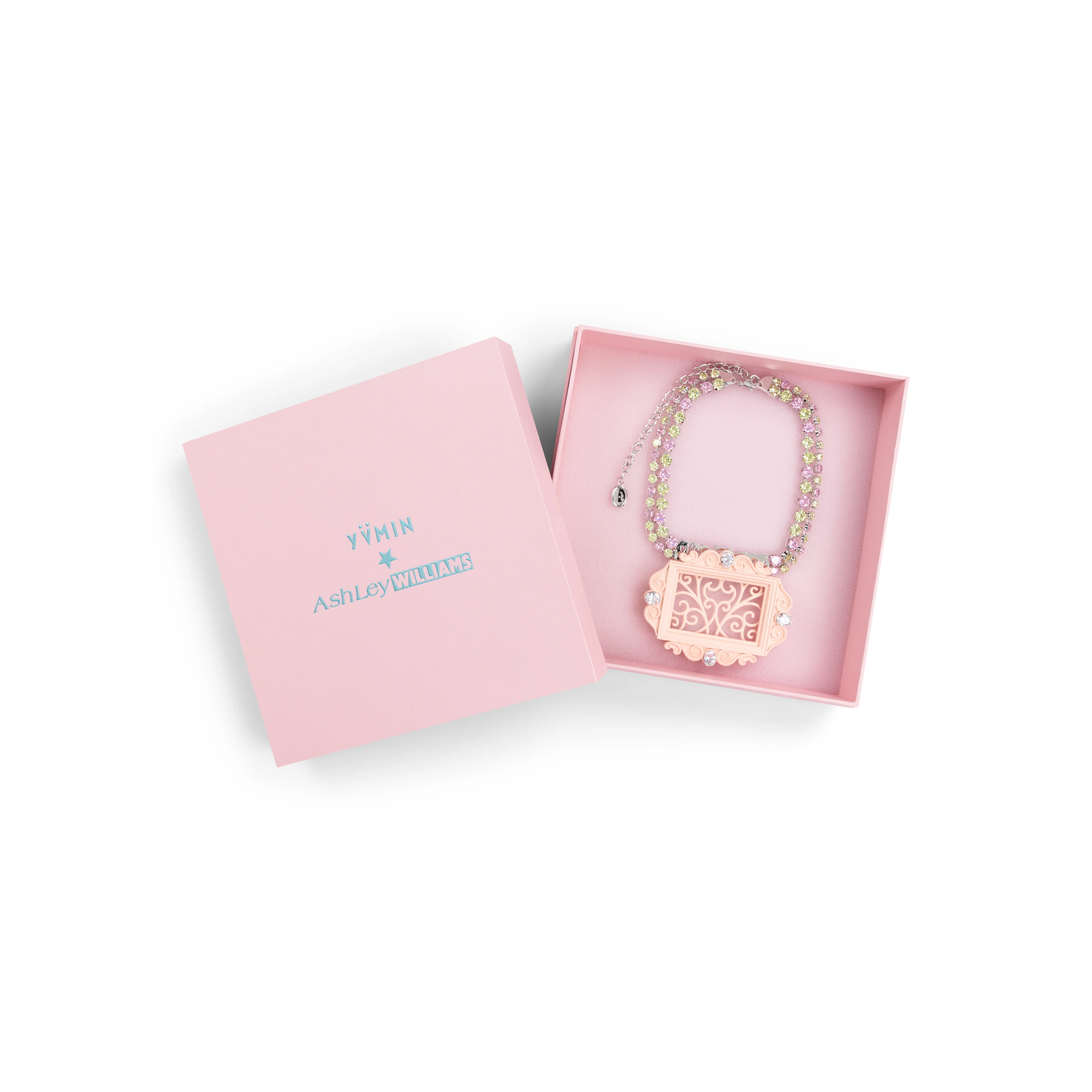 PINK ASHLEY WILLIAMS X YVMIN PICTURE FRAME BROOCH NECKLACE - Image 5