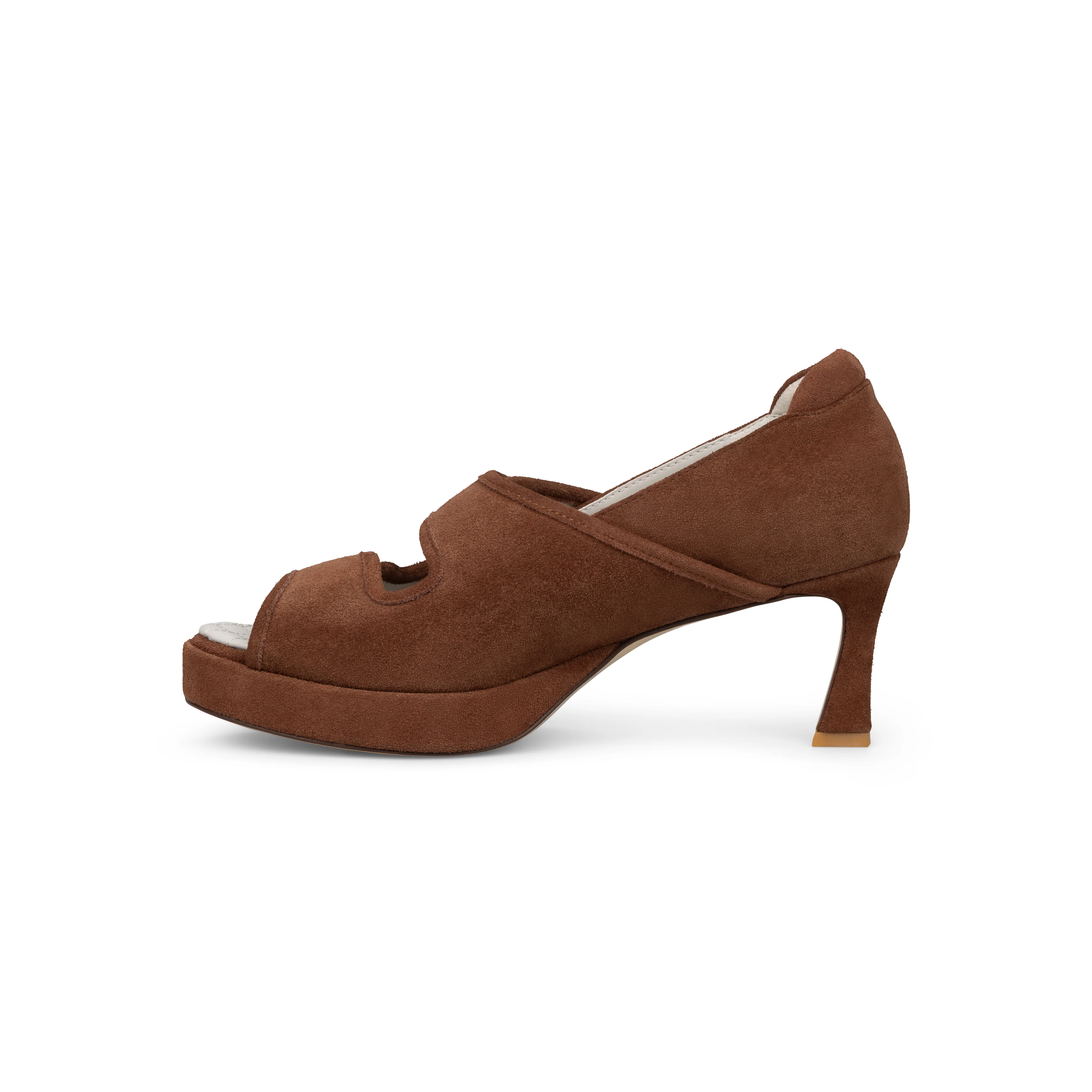 BROWN SUEDE VELCRO KITTEN HEELS - Image 4